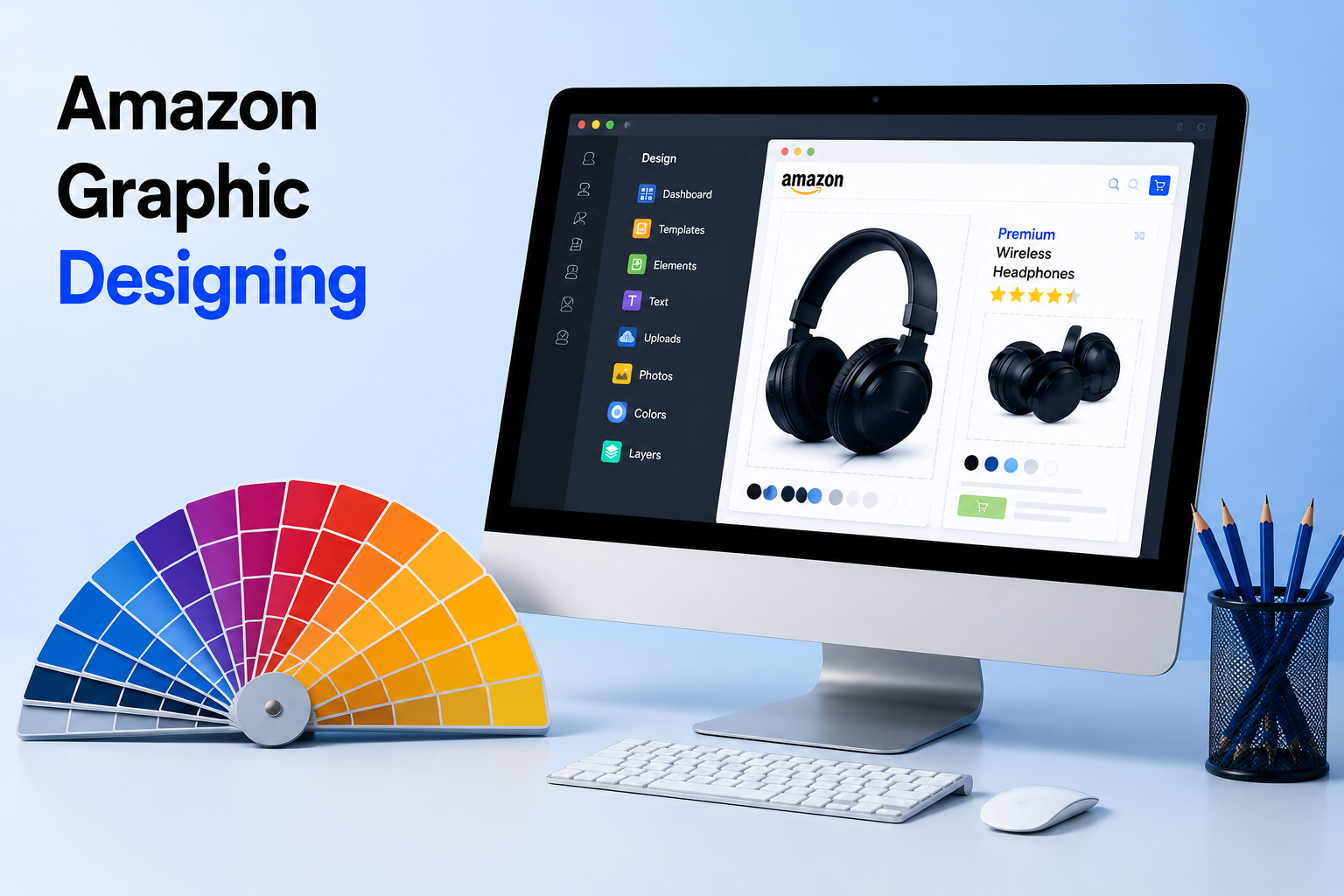 Professional Amazon product graphics and A+ content design workspace
