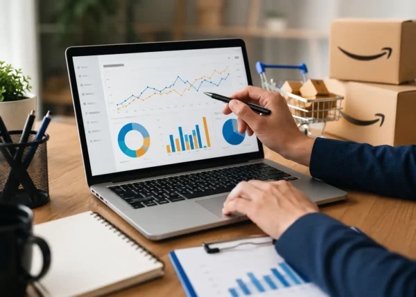 Amazon marketing agency team analyzing PPC and sales performance data for seller growth